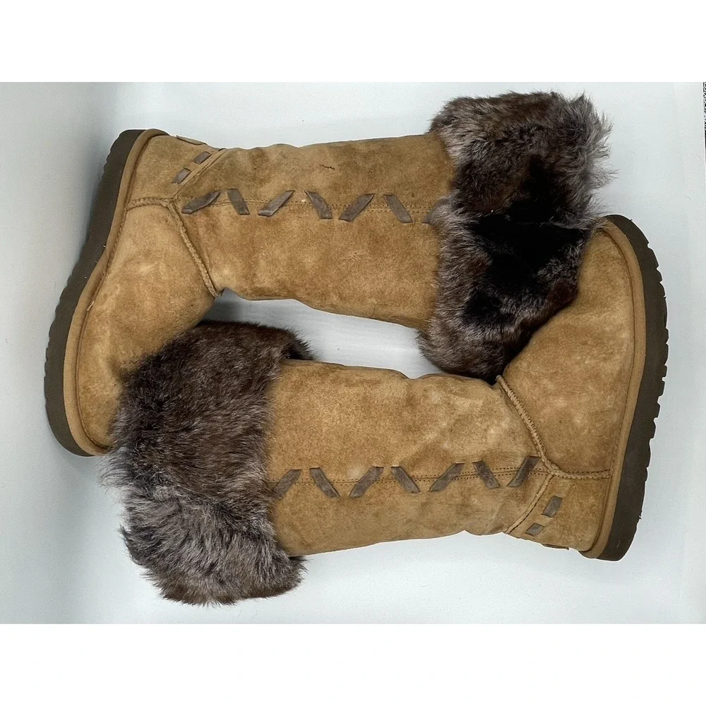 UGG Dana Tall Sheepskin and Fur Cuffed Boots Size 7 - Picture 1 of 12